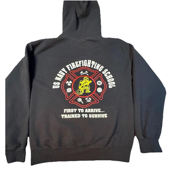 US NAVY Firefighting School Hoodie Small Firefighter Sweatshirt Black - Picture 3 of 5